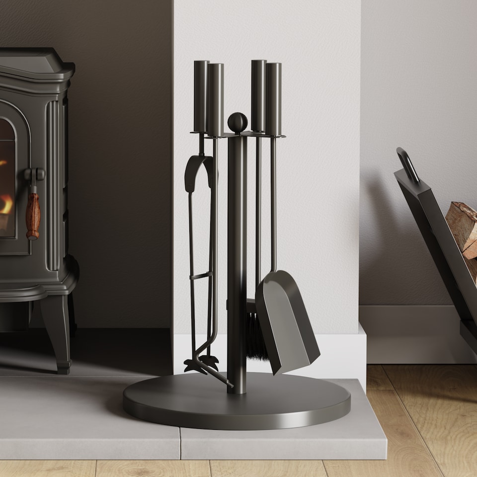 image 1 of Fire Vida 5 Piece Warwick Companion Set Fireside Fireplace Accessory, Black