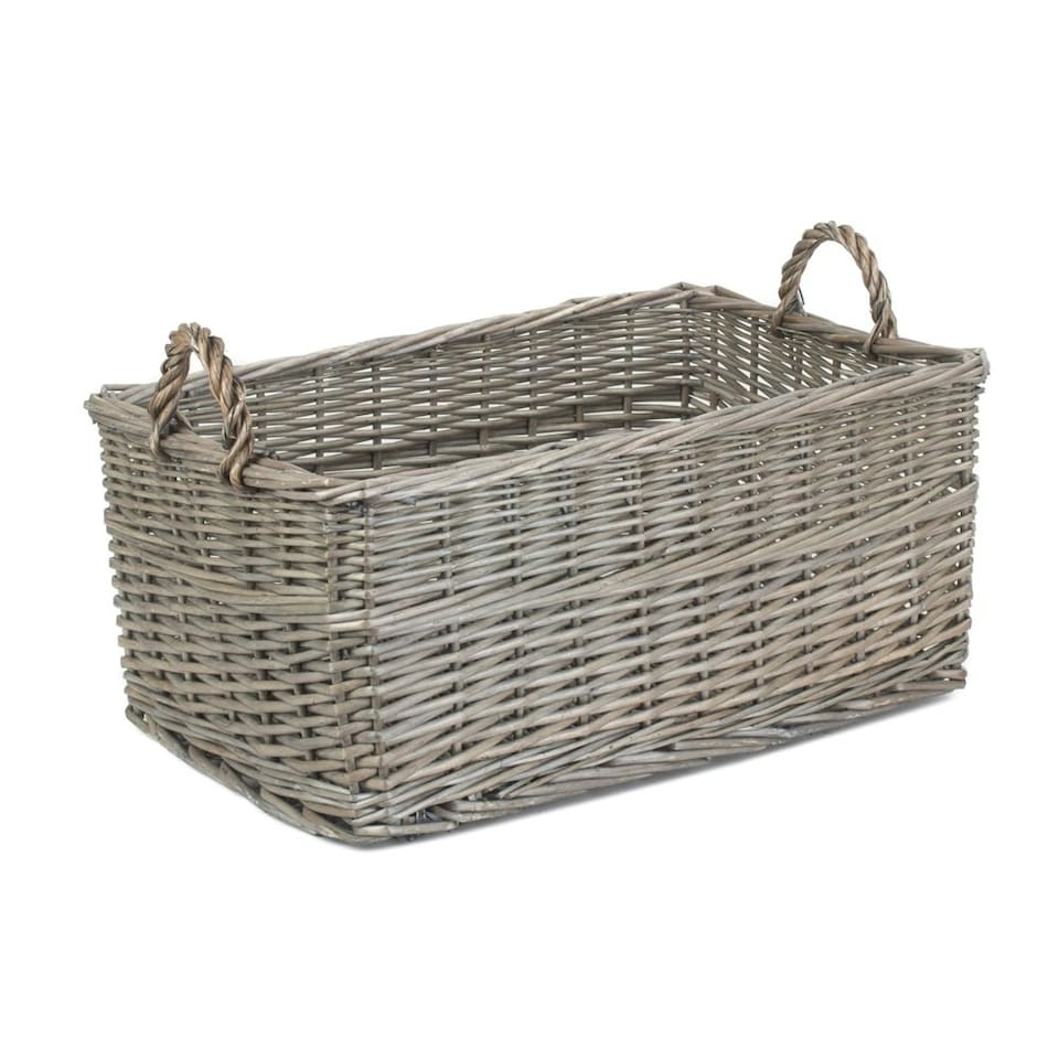 image 1 of Large Shallow Antique Wash Storage Basket | Brown | Brown