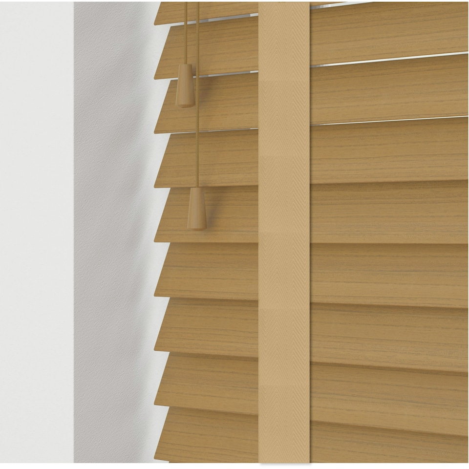 image 1 of 220cm Sahara Oak Faux Wood Venetian Blinds with Tapes (120cm Drop) | Brown | Brown