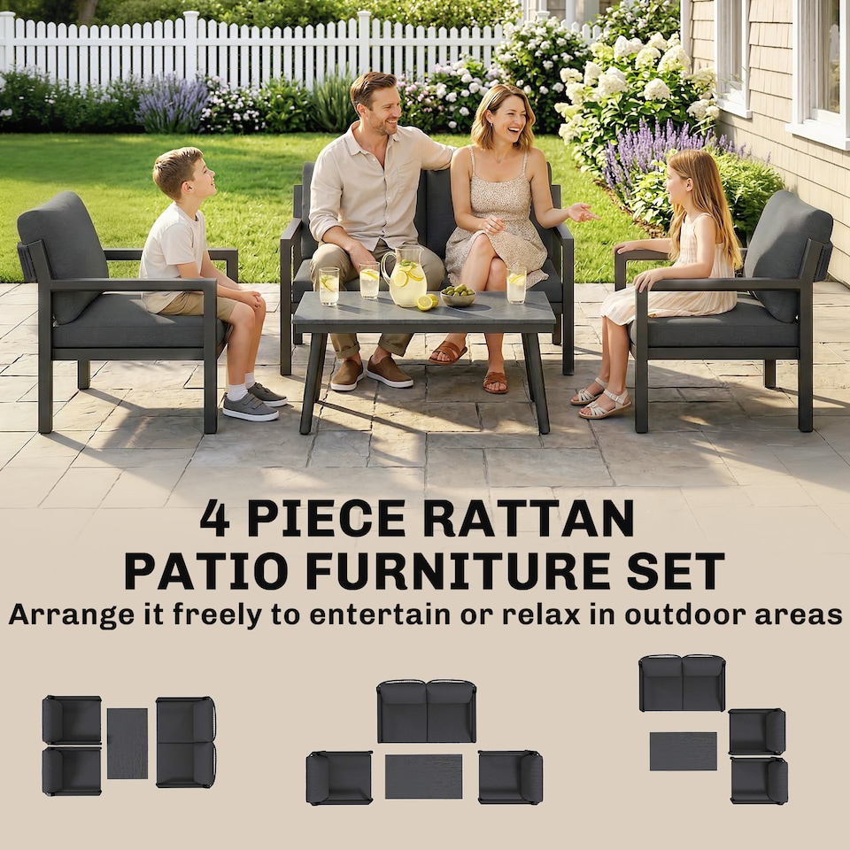 image 1 of Outsunny Rattan Garden Furniture Set, Outdoor Furniture Conversation Set | Grey | Dark Grey | 120 x 67 x 71 cm (loveseat)