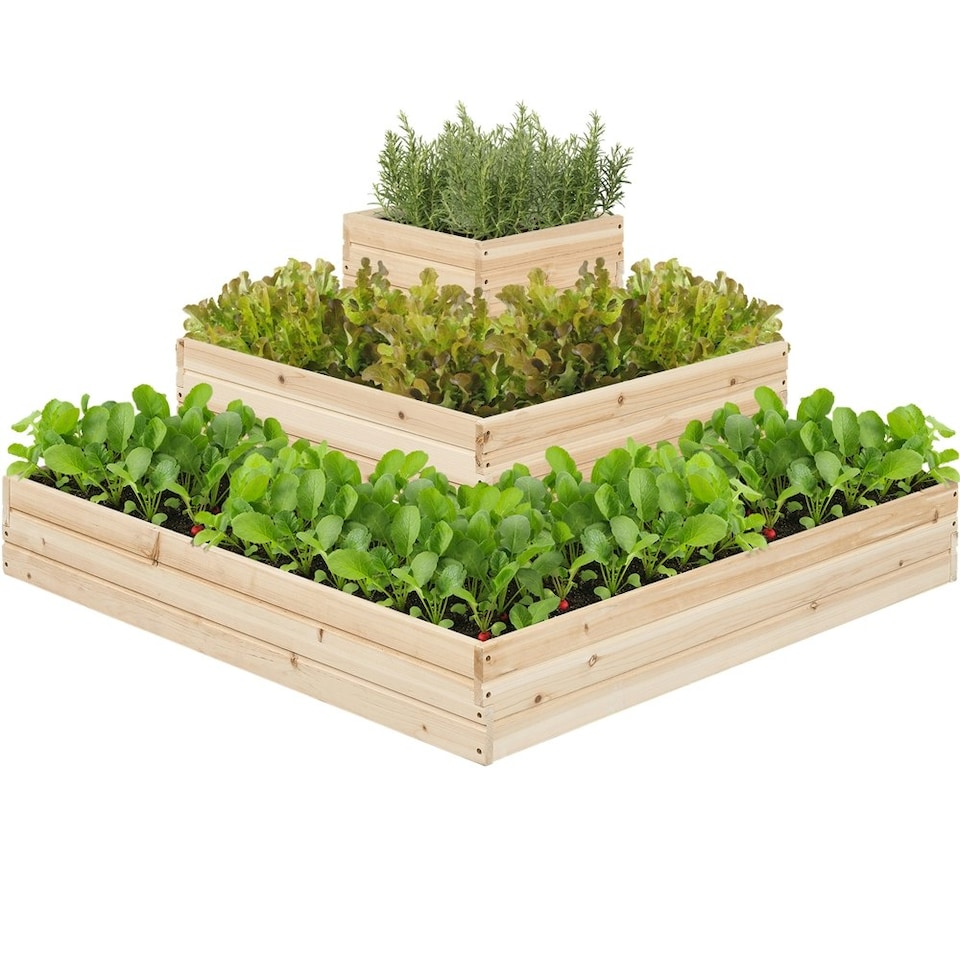 image 1 of Yaheetech 3-Tier Fir Wood Raised Garden Bed