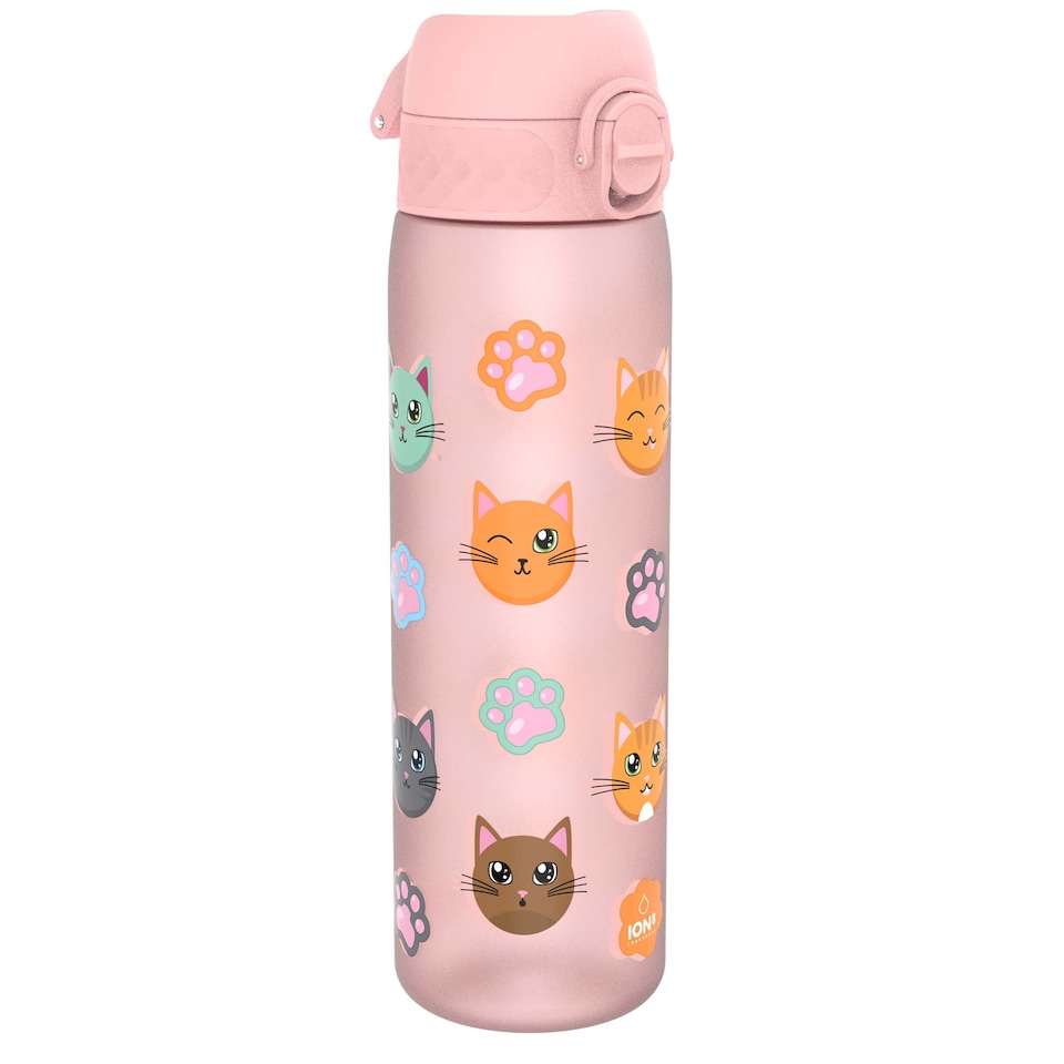 image 1 of Leak Proof Slim Water Bottle, BPA Free, 500ml (18oz) | Pink | Cats | One Size