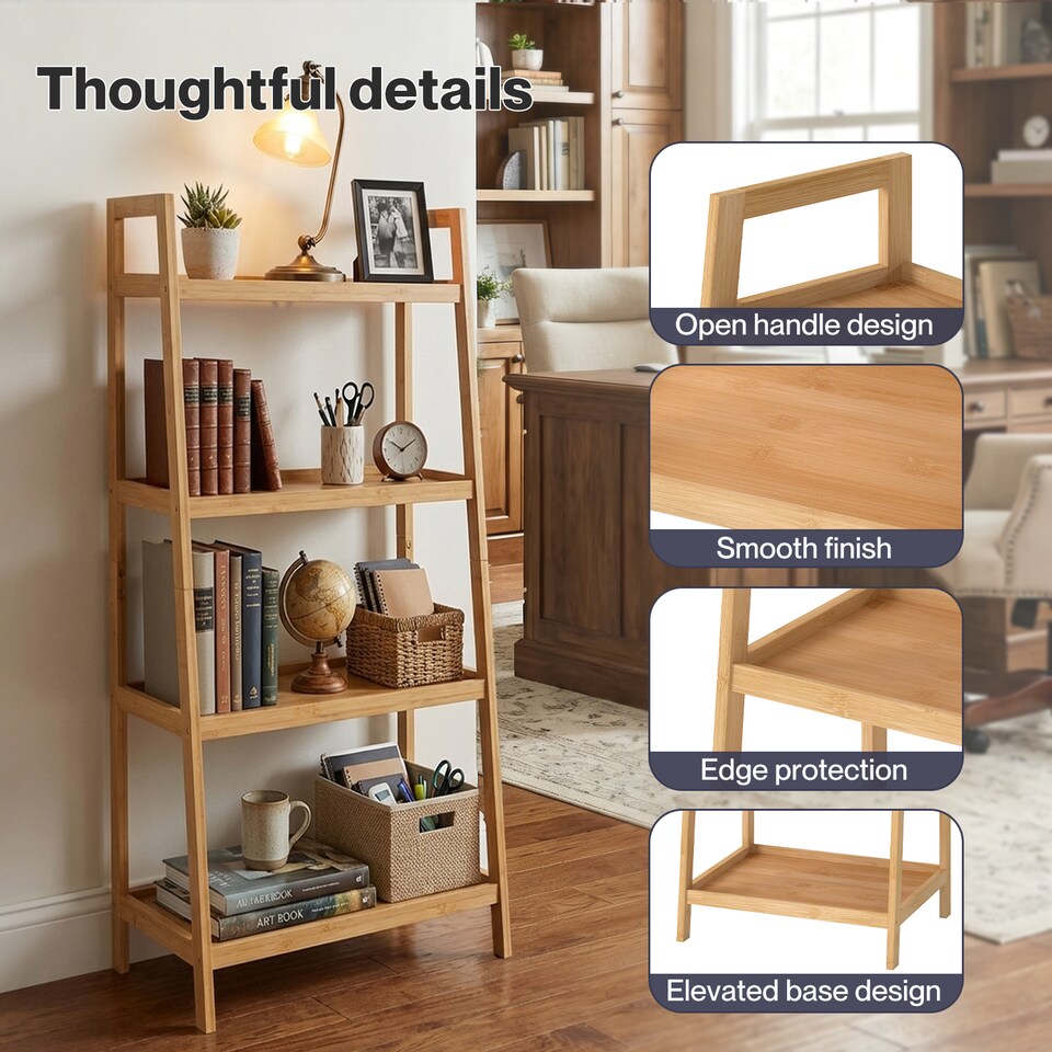image 1 of Levede Bathroom Storage Shelves 4 Tier Rack Corner Bathroom Kitchen Bamboo