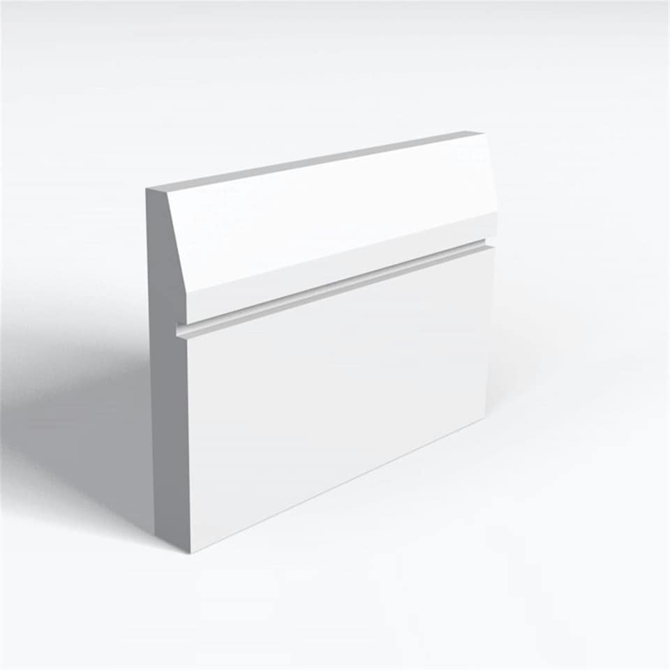 Pack of 10 (Total 10 Units) - MDF Primed Splay & 1 Square Groove Skirting Board - 18mm (T) x 219mm (H) x 4200mm (L)