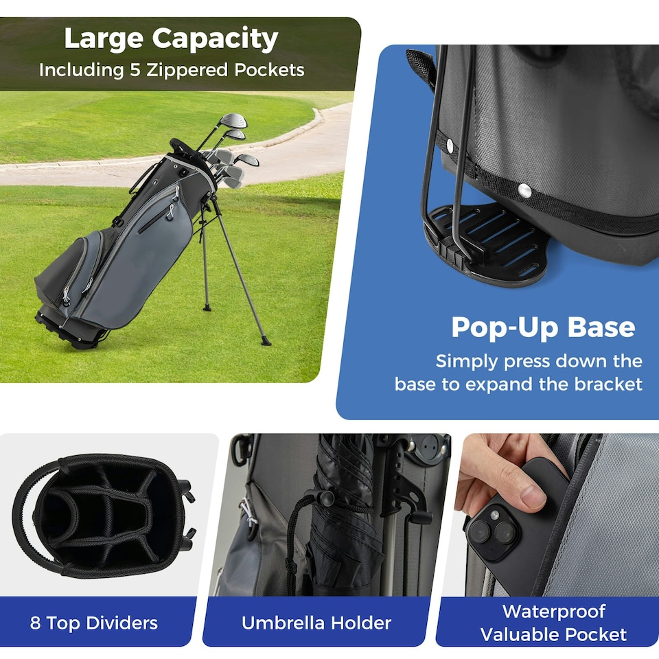 image 1 of COSTWAY Men's Complete Golf Clubs Package Set 10 Pieces Grey