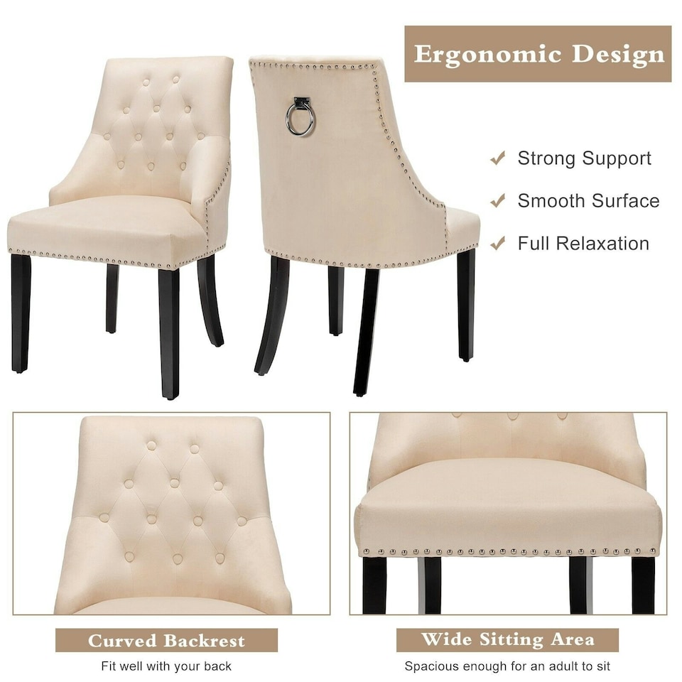 image 1 of COSTWAY Button-Tufted Dining Chair Upholstered Side Chair Cream