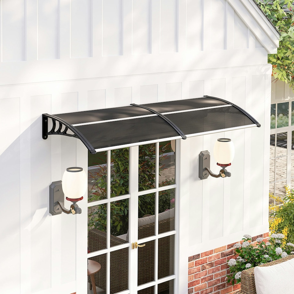 image 1 of Outsunny Door Canopy Awning Outdoor Window Rain Shelter for Door 196 x 75cm Black | Black