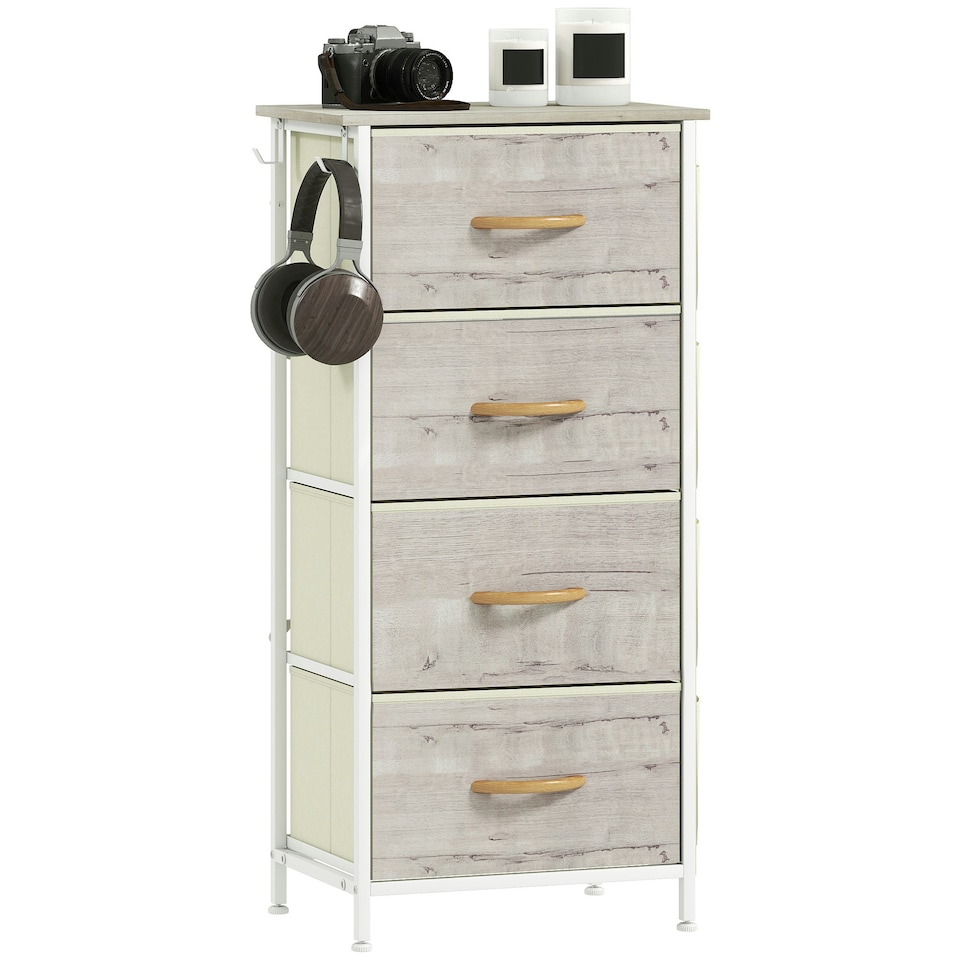 image 1 of HOMCOM Fabric Chest of Drawers, 4 Drawer Dresser for Bedroom, Natural Wood | Multi