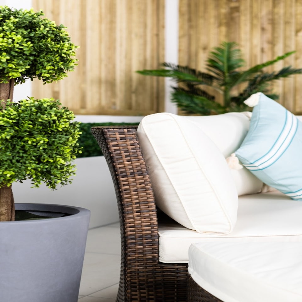 image 1 of GIardino 3-in-1 Rattan Garden Sofa Daybed Set Water Resistant Assembled Brown | Ivory