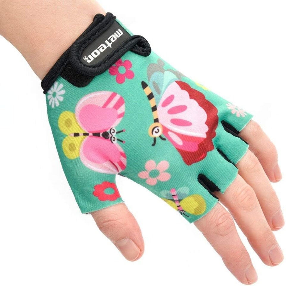 image 1 of Meteor Kids Bike Gloves – Breathable, Non-Slip, Padded for Comfort & Safety Green | Butterfly | JR S