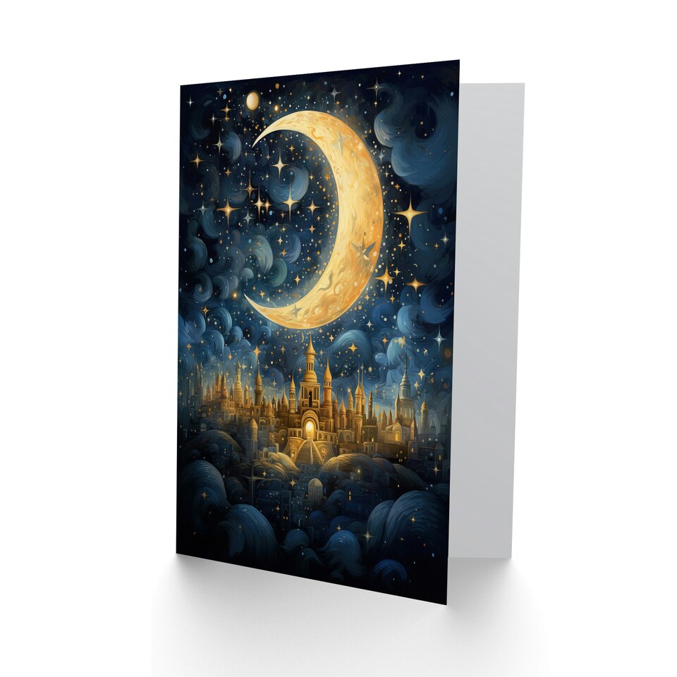 image 1 of Golden City in the Clouds Surreal Fairytale Kids Art Card