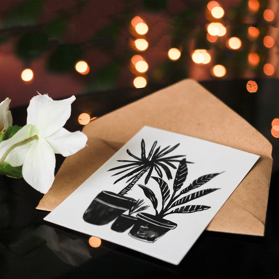 image 1 of Greeting Card Plant Lover Black White Houseplants Watercolour Birthday