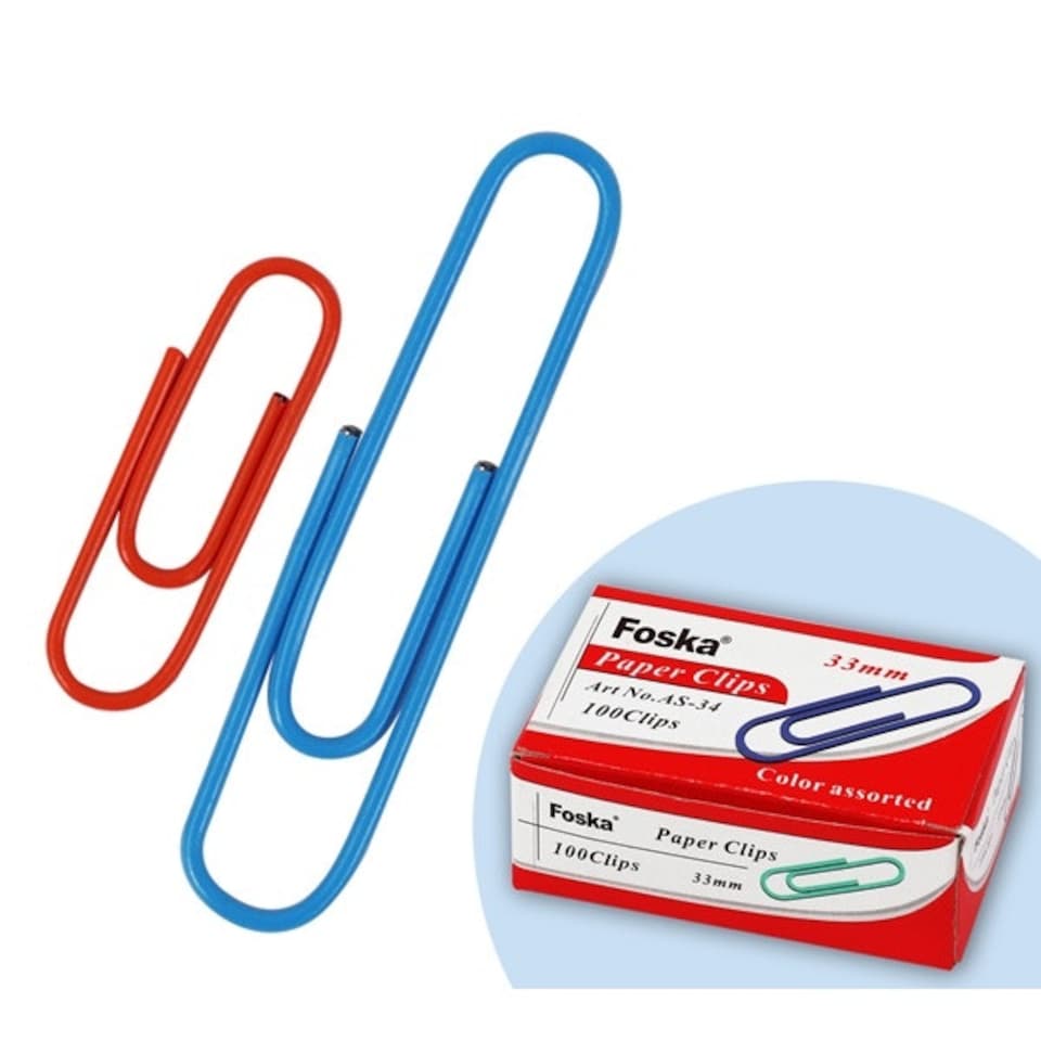 image 1 of Pack of 100 Assorted Coloured 33mm Paper Clips