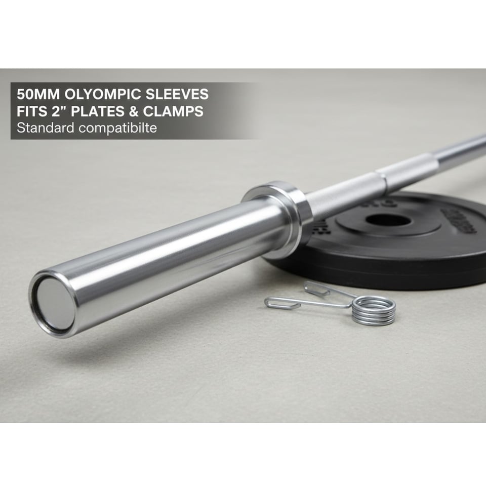 image 1 of Modern Fitness 6ft Olympic Barbell 12kg 1.8m Space-Saving Steel Weightlifting Bar with Spring Collars 28mm Professional Grip