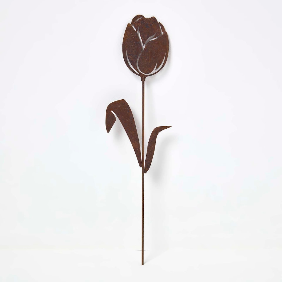 image 1 of Homescapes Steel Tulip Garden Stake Decorations, Set of 2