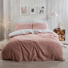 OHS Reversible Soft Teddy Fleece Duvet Cover and Pillowcase Bedding Set, King - Blush Pink/Grey