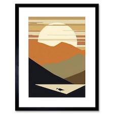 Lakeside Mountain Sunset Boho Abstract Landscape 9x7" Black Framed Wall Art Print