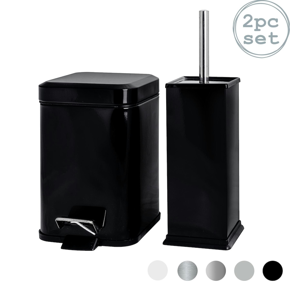 image 1 of Harbour Housewares Square Toilet Brush & Bin Set - Black Black