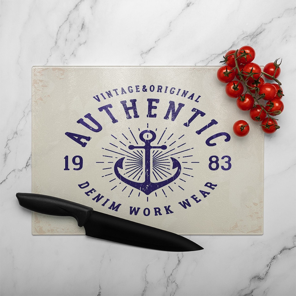 image 1 of Vintage Anchor Logo Glass Chopping Board | Multi