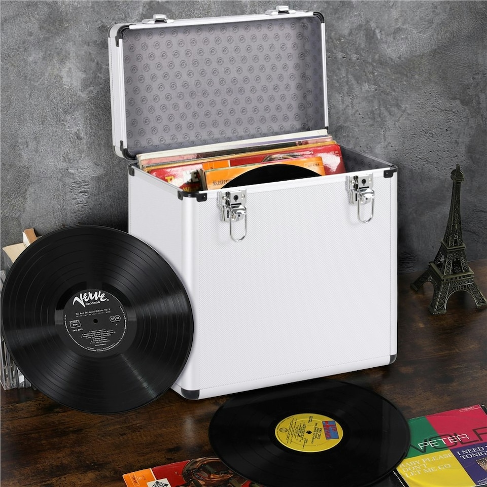image 1 of Yaheetech Vinyl Storage Case with Lockable Latches Black Silver