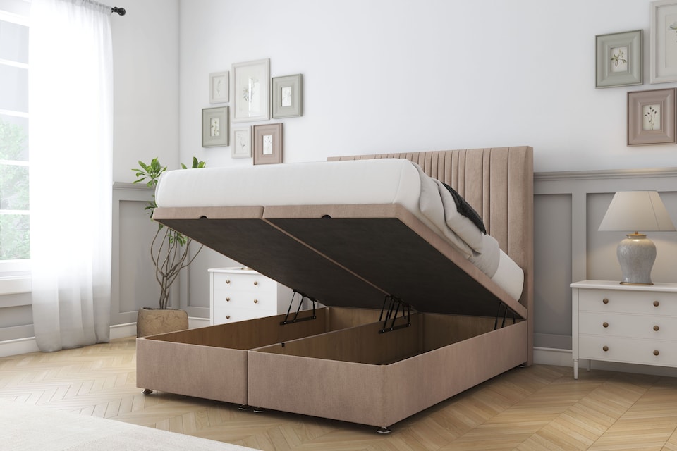 image 1 of Sloomy Kingsley Mink Naples Ottoman Bed With Mattress With 26" Strutted Headboard 4' Small Double