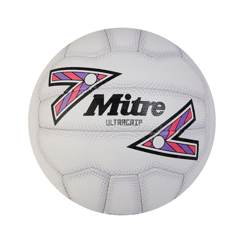 image 1 of Mitre Ultragrip Netball | All Conditions Ball | Popular Style | Durable Design, White/Black/Purple, 4