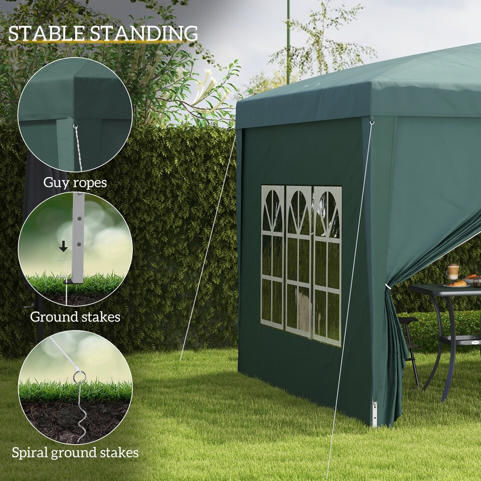 image 1 of Outsunny 3 x 3 m Garden Pop Up Gazebo, Wedding Party Tent Marquee, Water Resistant Awning Canopy with Sidewalls, Windows, Carry Bag, Green