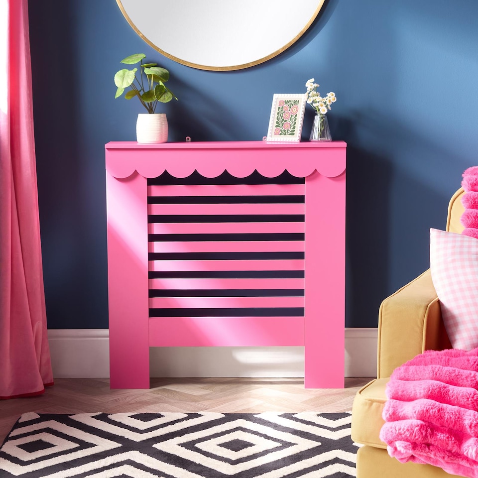 image 1 of OHS Scallop Radiator Cover Engineered Wood Side Board Shelf - Small | Pink | Hot Pink