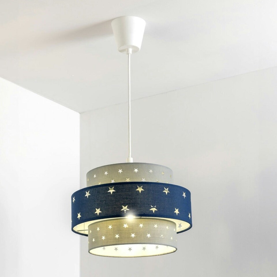 image 1 of CGC STARLIGHT Grey & Navy Blue Star Two Tier Easy Fit Lamp Shade Blue