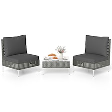 COSTWAY 3 Pieces Patio Bistro Set PE Rattan Furniture Set w/Coffee Table-Grey