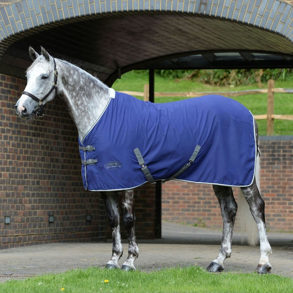 image 1 of Weatherbeeta Standard-Neck Cotton Horse Exercise Sheet - Dark Blue/Grey/White - 7´