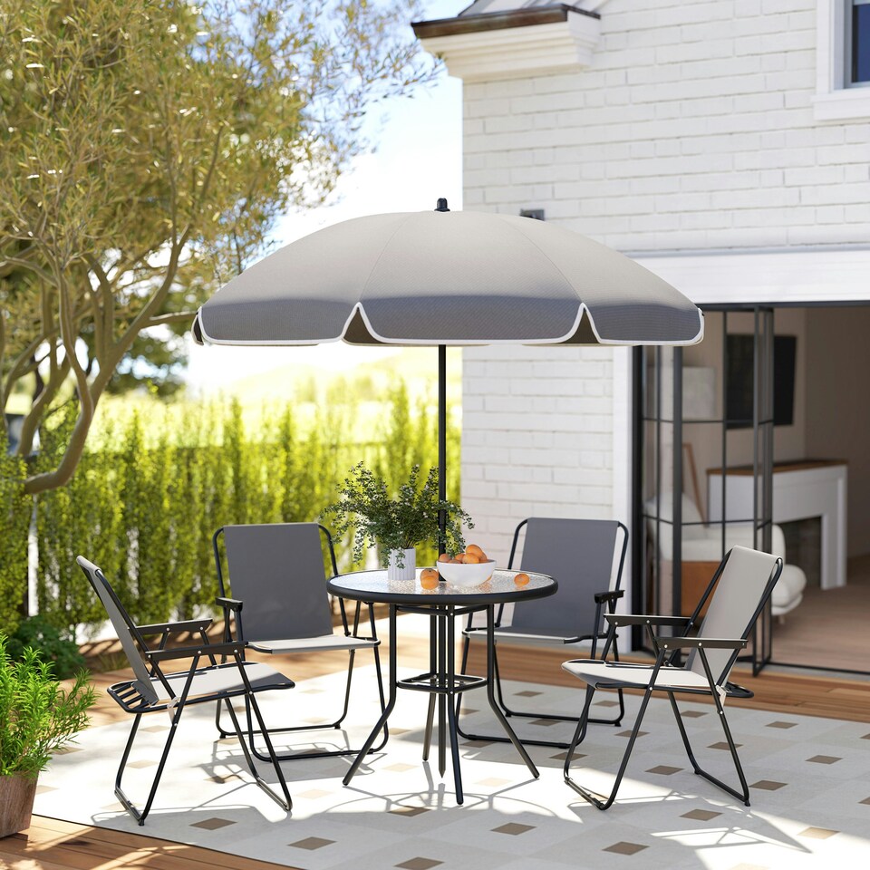 image 1 of Outsunny 6 Pieces Garden Furniture Set with Parasol, Folding Chairs, Cream