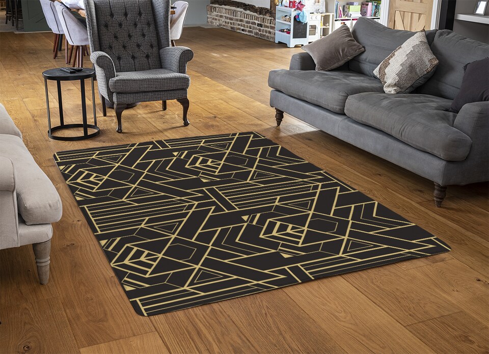 image 1 of Golden Lined Shape Rug | Multi