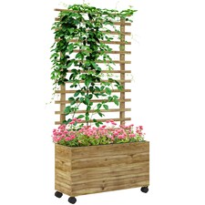 Outsunny Garden Wooden Trellis Planter Box Raised Bed with 4 Wheels