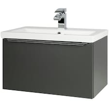 600mm Bathroom Matt Dark Grey Wall Mounted Vanity Unit and Basin (Central) - Brassware Not Included | Grey | Grey | 1