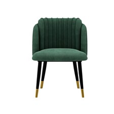 Single Milano Velvet Dining Chair with Stylish Ribbed Back Design, Black Metal Legs with Silver Tips Green | Gold End Tips  