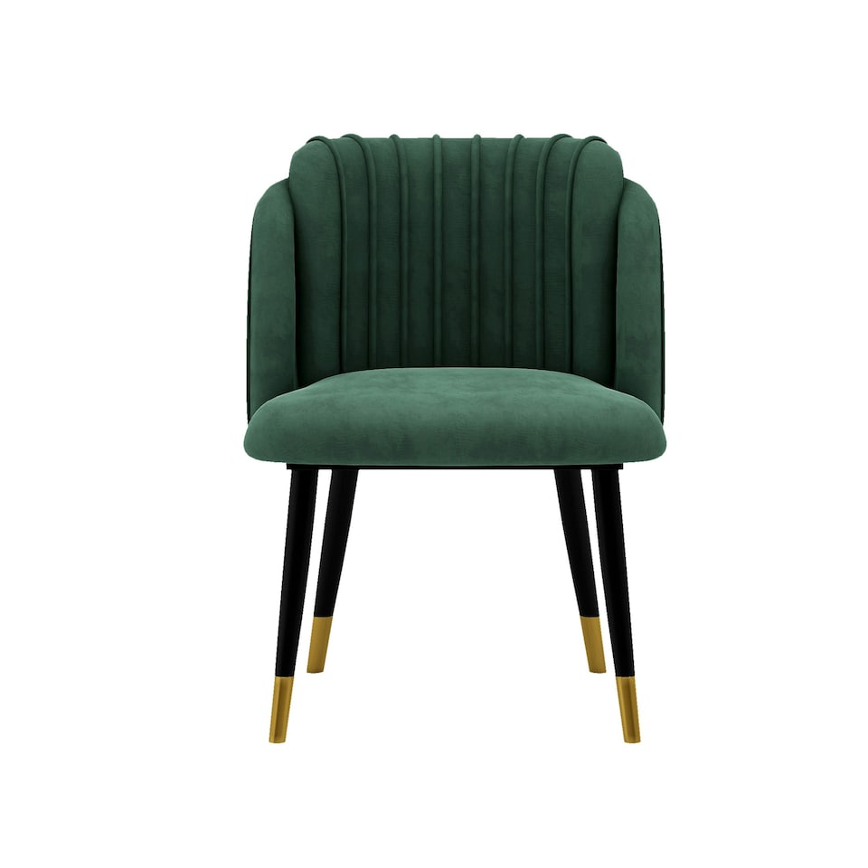 image 1 of Single Milano Velvet Dining Chair with Stylish Ribbed Back Design, Black Metal Legs with Silver Tips Green | Gold End Tips  