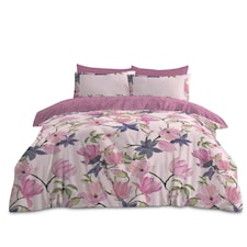 VELVETIO Shannon Complete Duvet Cover Set with Fitted Sheet Soft Polycotton Bedding Sets Pink | King