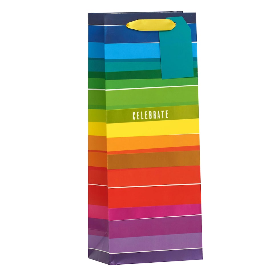 image 1 of Rainbow stripe Bottle Gift Bag - Pack of 3