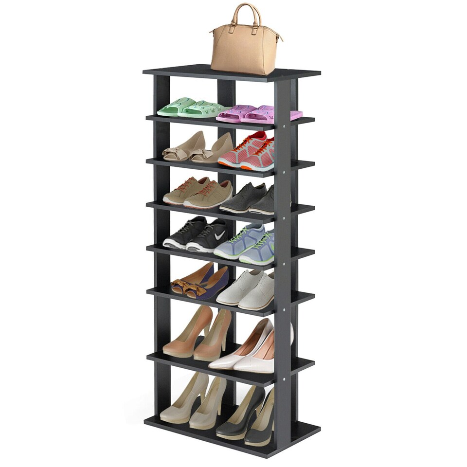 image 1 of COSTWAY 7-tier Double Shoe Storage Tower Rack Stand Black Black