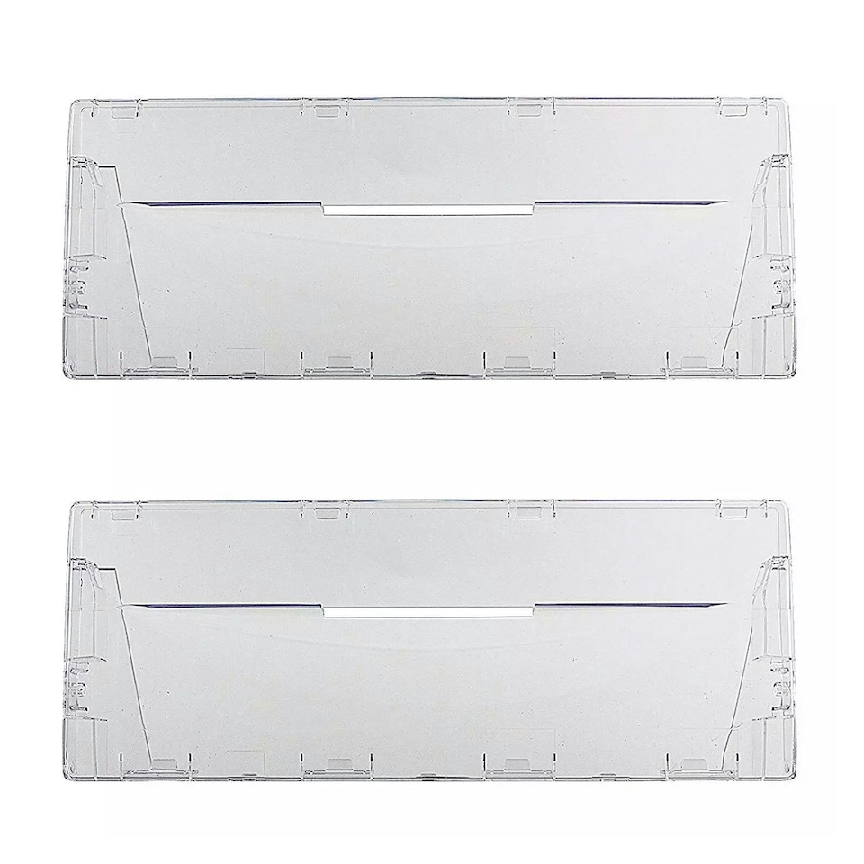 image 1 of SPARES2GO Plastic Drawer Flap Front Handle for Indesit CA55 CAA55 Series Fridge Freezer (Pack of 2) Clear