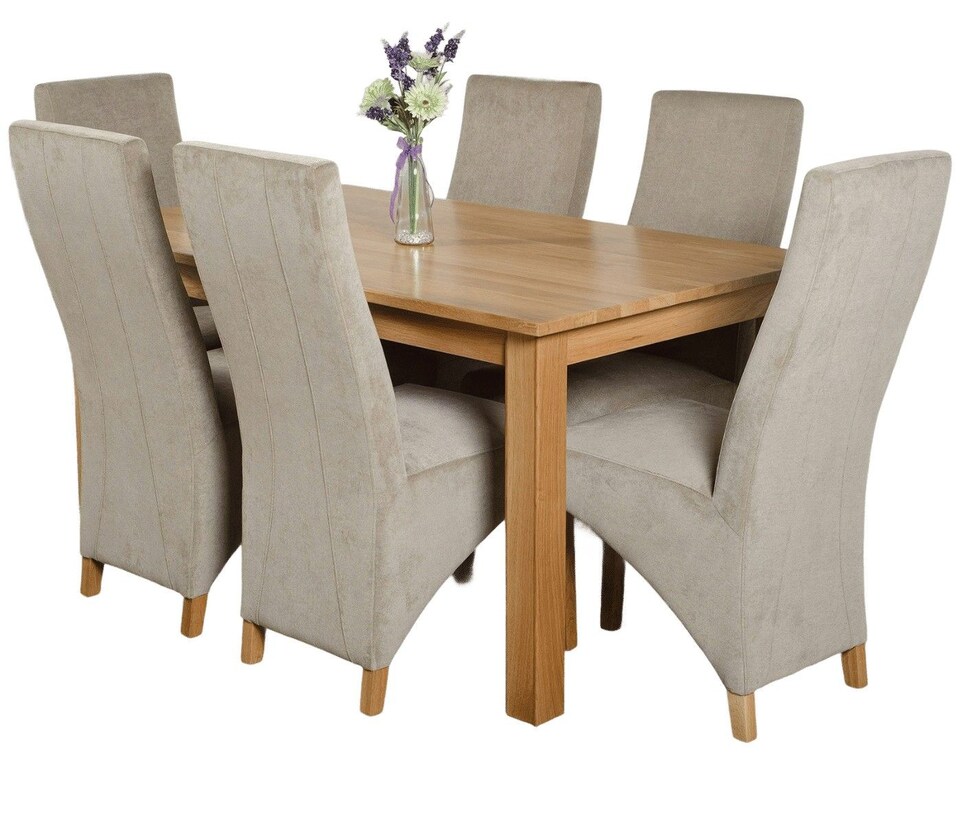 image 1 of Oslo 150 x 90 cm Medium Oak Dining Table and 6 Lola Fabric Chairs | Grey | Grey