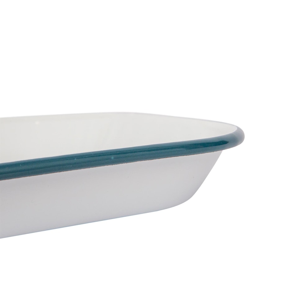 image 1 of Argon Tableware White Rectangle Enamel Baking Tray - 34cm x 26cm - Green