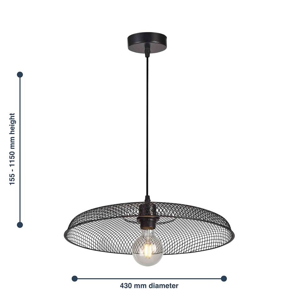 image 1 of Set of 2 Cassidy - Large Black Mesh Ceiling Pendant Lights | Black | 2