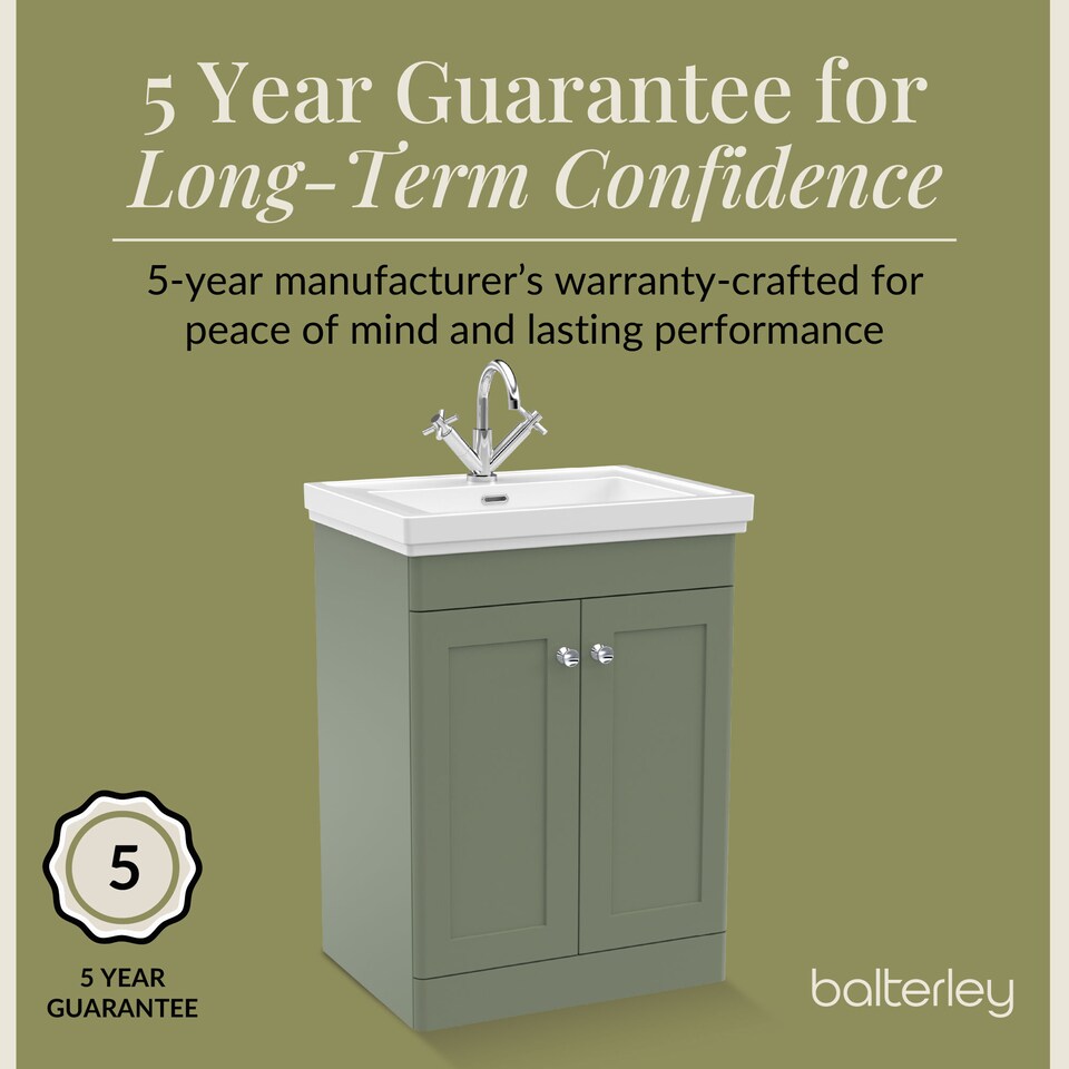 image 1 of Balterley Classic Traditional Bathroom Floor Standing 2-Door Vanity Unit & Fireclay Basin | Green | Satin Green