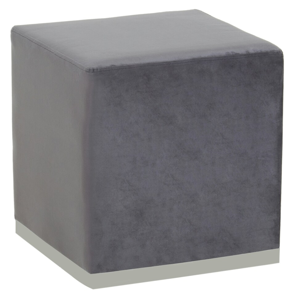 image 1 of Interiors by Premier Grey and Silver Square Footstool, Velvet Ottoman Footstool with Silver Base, Pouffe Footstool for Home Grey