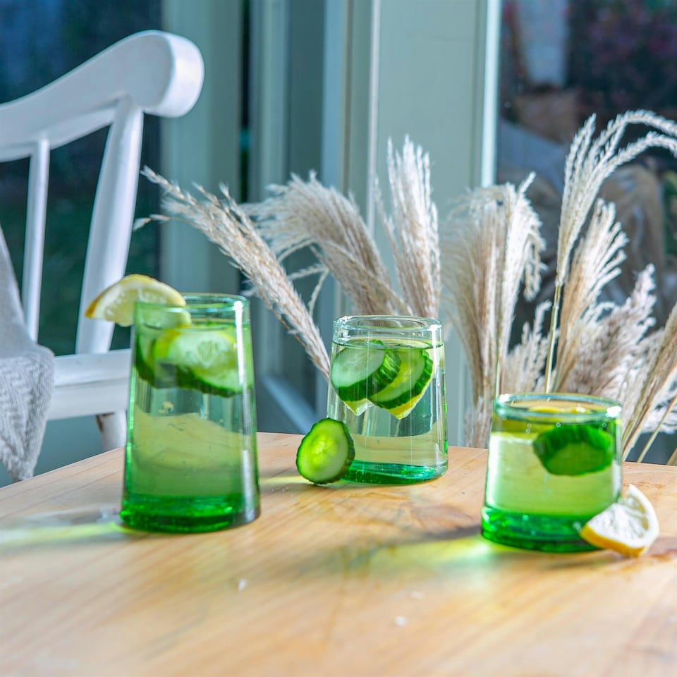 image 1 of Nicola Spring Merzouga Recycled Highball Glasses - 320ml - Green - Pack of 6 - Highballs Drinking Glasses Glassware Set Green