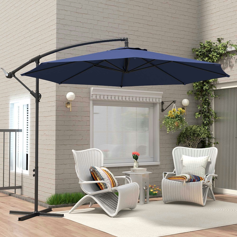 image 1 of Outsunny 3(m) Garden Banana Parasol Cantilever Umbrella w/Crank& Base