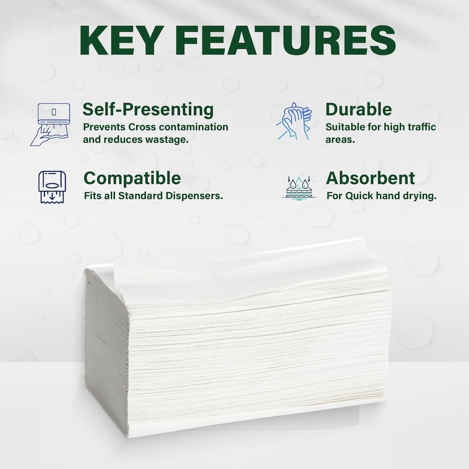 image 1 of ECONX Z-Fold Paper Hand Towels White 2 Ply Disposable Hand Towels Box of 3000