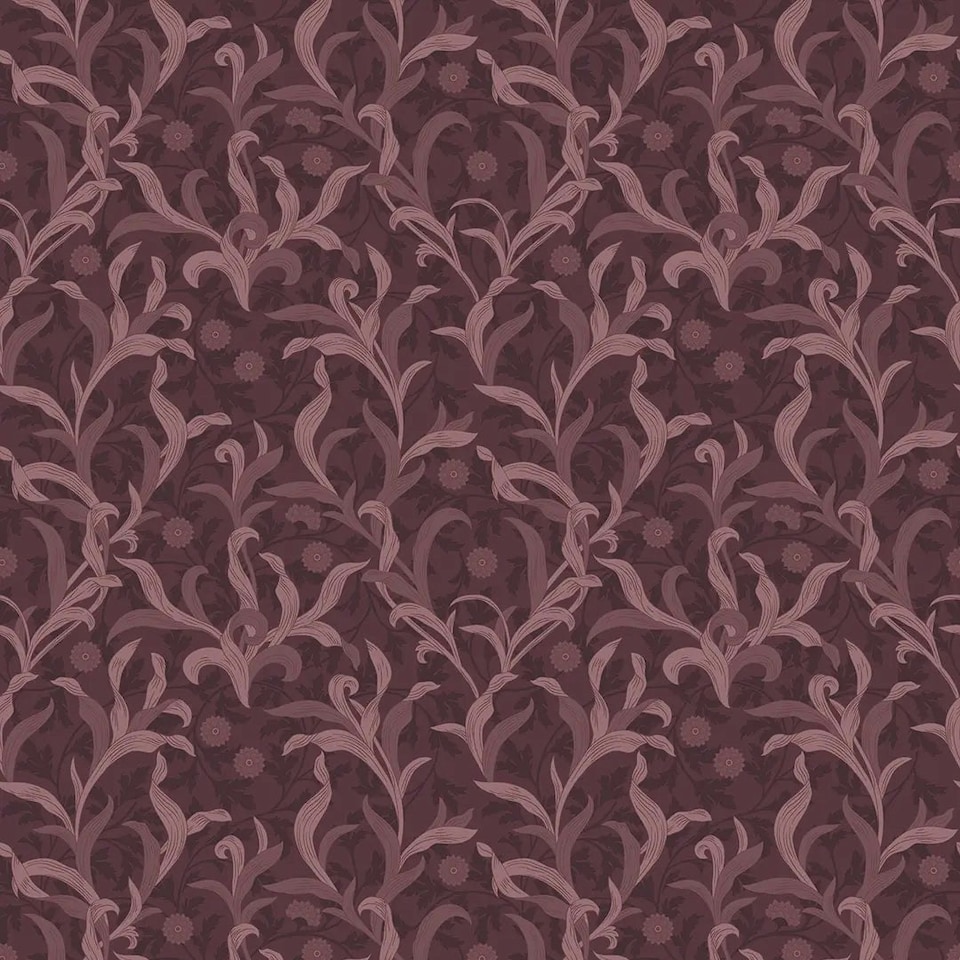 Sample of Antique Leaf Wallpaper in Plum Multi